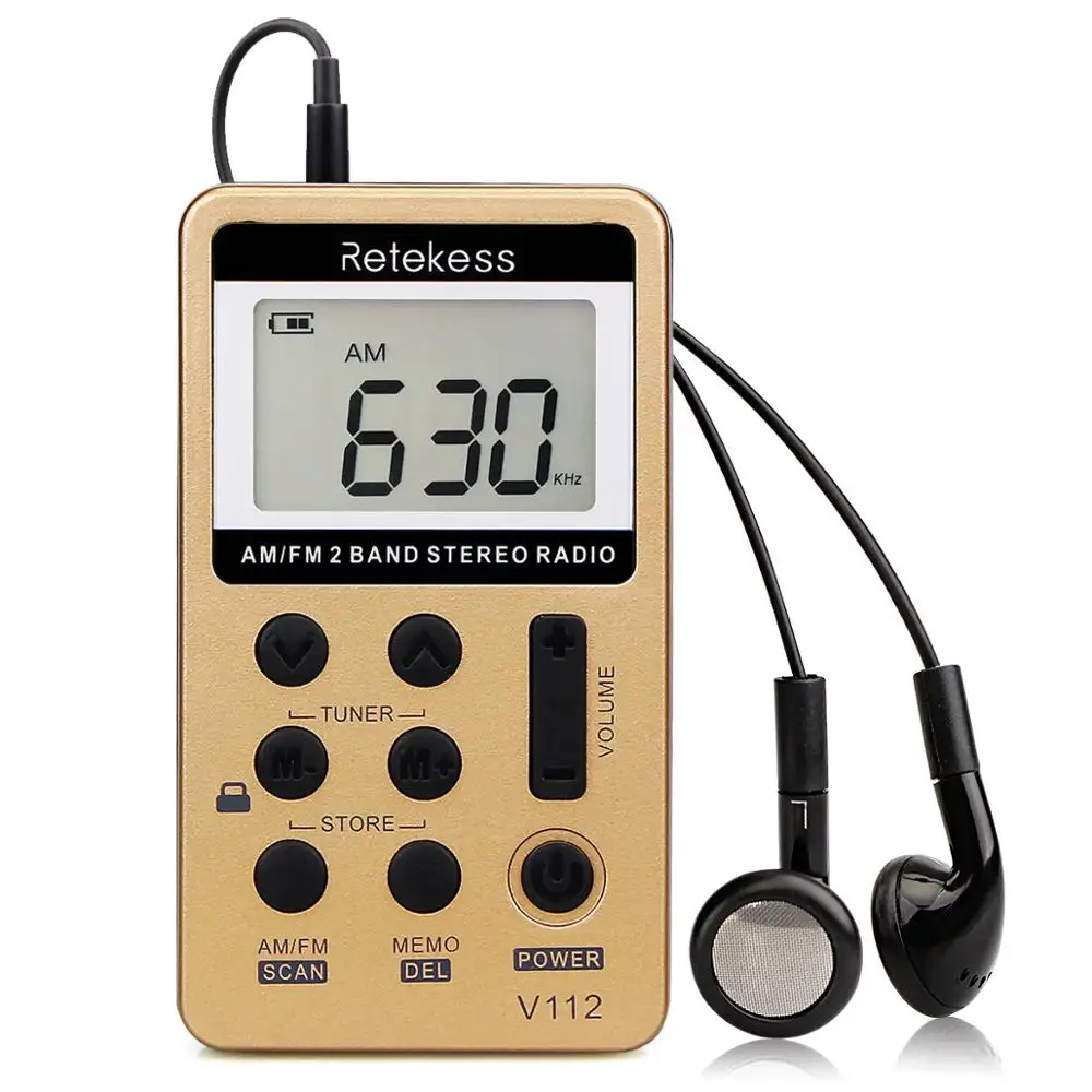 Fone de ouvido digital fm am, receptor de bolso de rádio com bateria recarregável, com manual japonês