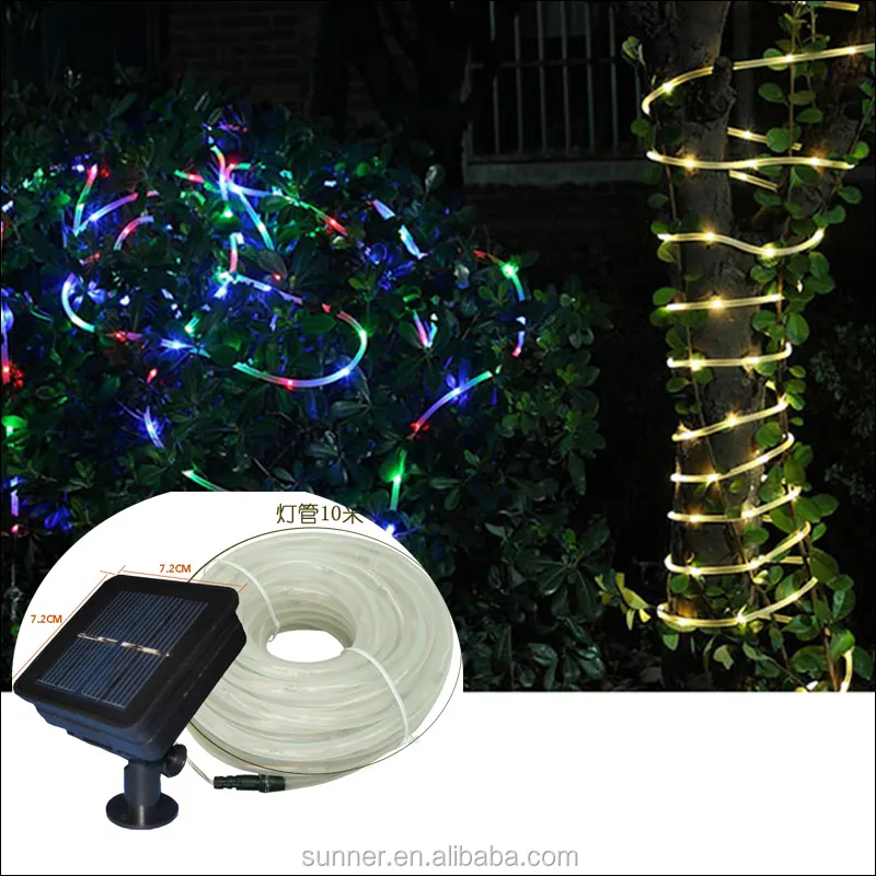 Solar Fairy String Rope 100led tube Light Outdoor Garden String 10M 100LEDs
