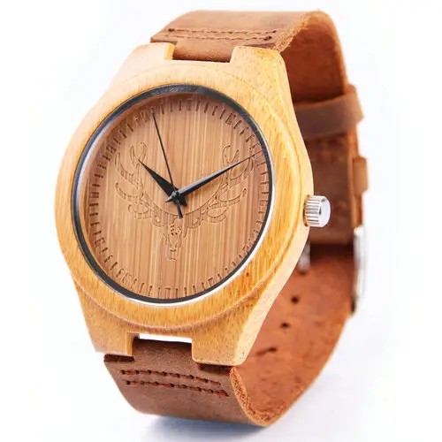 REDEAR SJ1448 Men Quartz Watch Bamboo Wristwatches Zebra Grain Wood Watch
