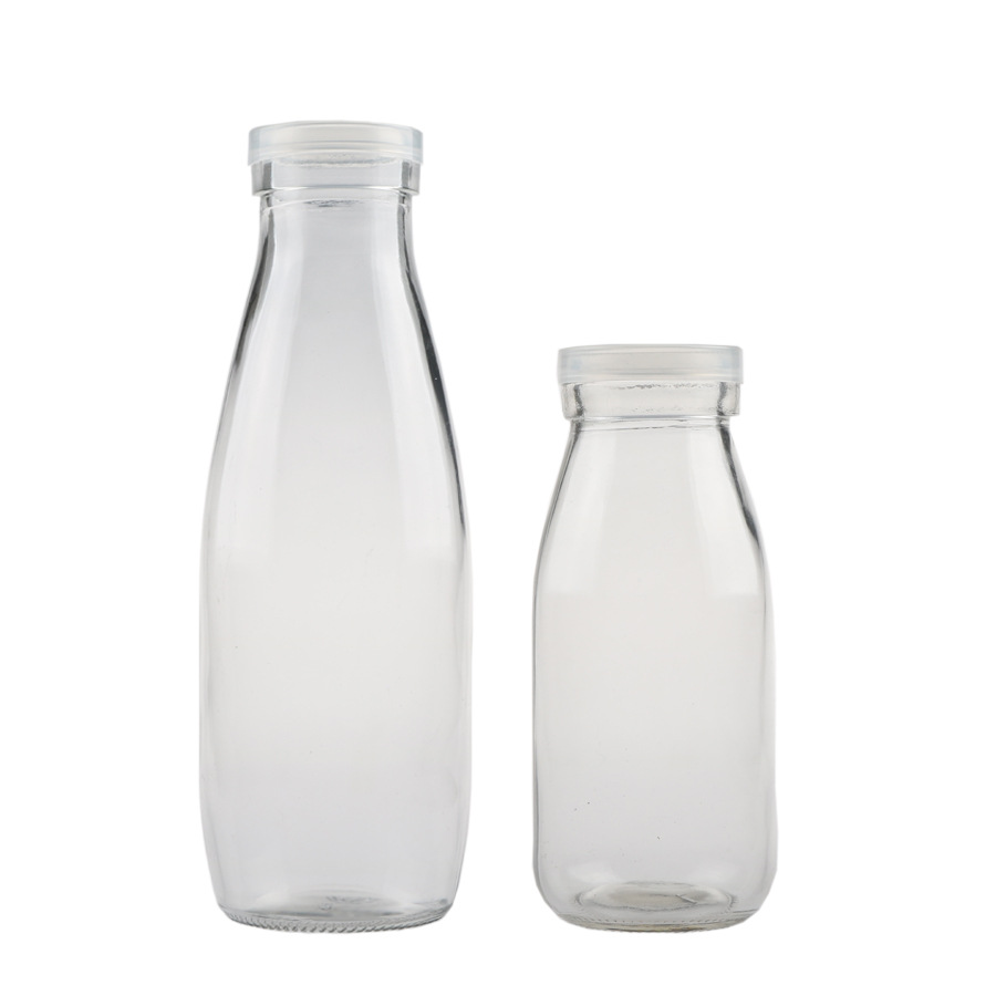 Haonao customized capacity clear small glass milk bottle with metal screw lid
