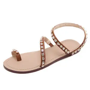 Diseños Zapatos de verano para mujer Sandalias planas Hermosas Sandalias planas brillantes con diamantes de imitación para niñas