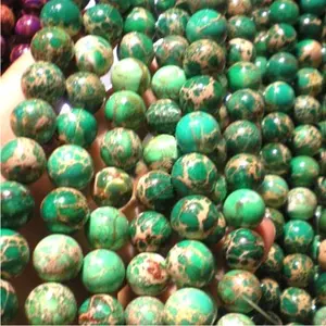 Grosir Batu Permata Longgar Batu Alam Hijau Imperial Jasper Beads untuk Membuat Perhiasan