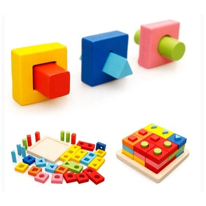 Montessori Forme Géométrique Trieur Jouets Puzzle <span class=keywords><strong>Cube</strong></span> Forme Cognition En Bois Blocs Empilables Jeu - Product Image 3