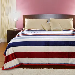 High Quality Flannel Fleece Blanket Custom Cheap Soft Colorful Striped Polyester Blanket