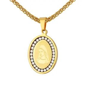 Stainless Steel Virgin Mary Pendant Chain Crystal Necklaces Religious 18k Gold Plated Jewelry Zircon