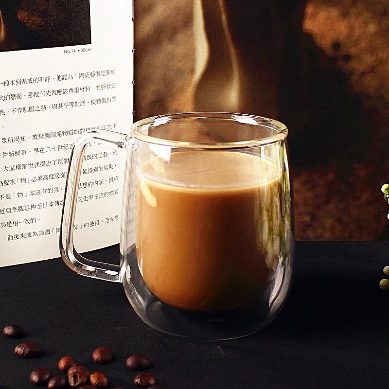 Handmade clear borosilicate drinking double wall glass mug