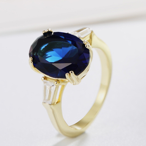 Clásico ovalado Azul zafiro piedra 925 Plata K chapado en oro anillos de joyería para mujeres para bodas y eventos de fiesta