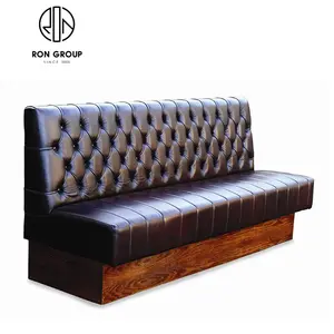 批发OEM商业餐厅咖啡店家具木制框架黑色皮革PU坐垫长凳沙发展位座椅