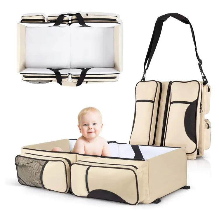 طوي الطفل تحمل حقيبة المهد ، المحمولة 3 في 1 حقيبة حفاضات سرير