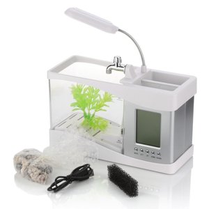 Acrylic <strong>Desktop</strong> Aquarium Mini Fish Tank With Running Water Lcd Time Clock Alarm Colorful Led Lamp Light <strong>Calendar</strong> Holds for Home - Product Image 3