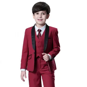 Gesit 1-6 Tahun Tampan Anak Formal Suit Warna Anggur Jas & Tuxedo Tiga Buah Tombol Sedikit Anak Laki-laki Suit