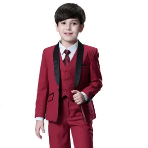 Nimble 1-6 ans beaux enfants costume formel couleur vin costume et smoking trois pièces bouton petit costume de garçons