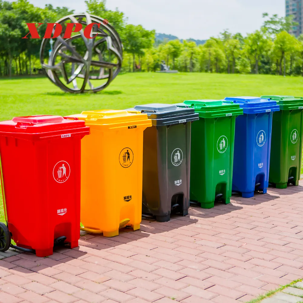 XDPC 240 LÍT Ngoài Trời Litter Bin Giấy Giỏ Hdpe Rác Pedal Nhựa Thùng Rác Với Bánh Xe