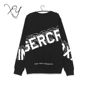 Moda al por mayor 100% algodón tejido negro impresión sudadera sin capucha - Product Image 5