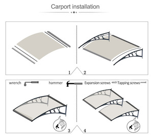Ngoài Trời DIY Nhôm Polycarbonate <span class=keywords><strong>Sun</strong></span> <span class=keywords><strong>Rain</strong></span> <span class=keywords><strong>Shade</strong></span> Cửa Canopy Mưa Nơi Trú Ẩn Mái Hiên - Product Image 4