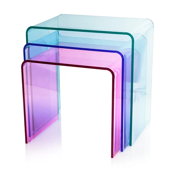 Mesa de comedor redonda de plexiglás, mesa acrílica apilable para Feria Comercial