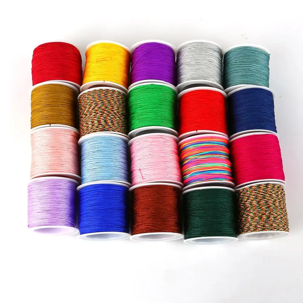 Lot de cordons pour perles, 20 coloris, fil de cordon en Nylon de 50m diam, 0.8mm, 10 m, cordon tressé, ficelle, glands DIY