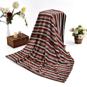 Colorful stripe printed cozy super soft flannel micromink blanket
