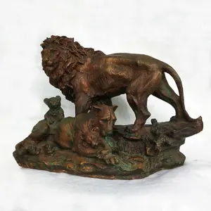 Hot sale small size cast bronze lion with cubs statue for indoor