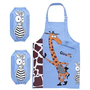 Wholesale promotion christmas gift full print cotton kid's apron for drawing/kids sleeve apron set