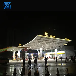 Benzine Vullen Station China Fabrikant Geprefabriceerde Led Tankstation Verlichting Luifel Brandstof Station Fascia Benzine Luifel