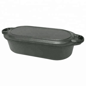 Poêle en fonte brute cuisine, grande Casserole, poêle à <span class=keywords><strong>poisson</strong></span> avec couvercle/pot - Product Image 1