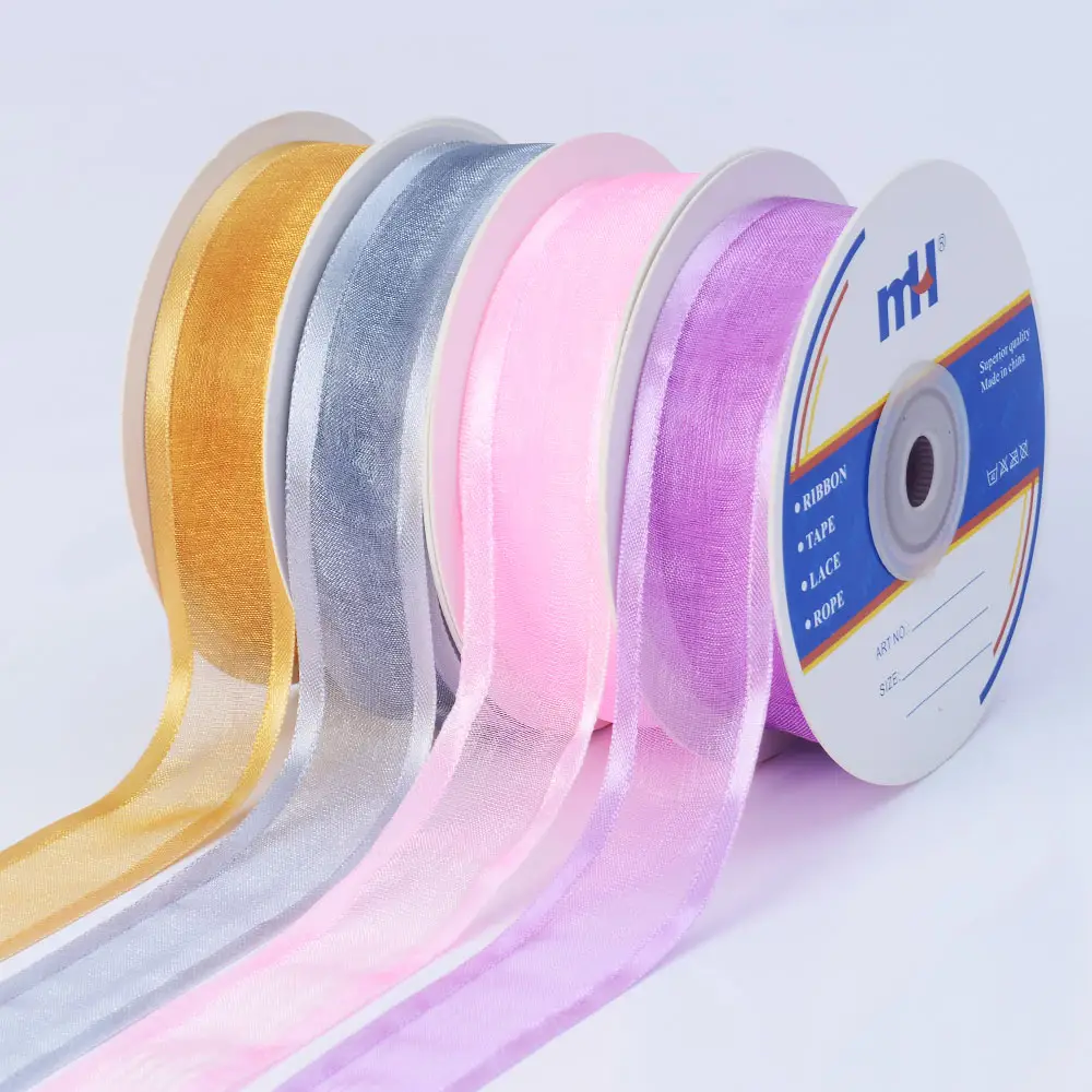 25ミリメートルWide China Manufacturer Woven Edged Chiffon Ribbon Solid Sheer Ribbon