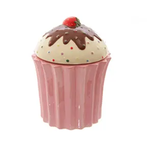 Lovely Pink Colorful Ceramic Candy Cake Cup Storage Jar with Lid