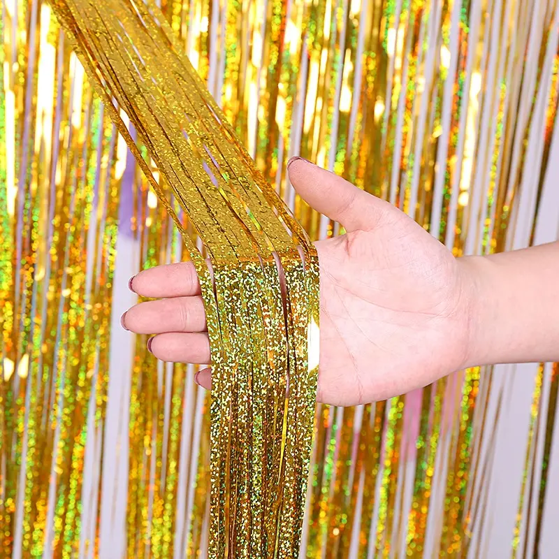 1X2M Laser Kim Loại Tinsel Lá Fringe Rèm Đảng Ảnh Gian Hàng Đạo Cụ Cho Trang Trí Tiệc