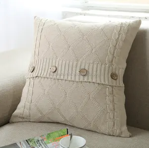 花式北欧家居装饰枕头最新设计针织靠垫套，45x45 棉纽扣垫