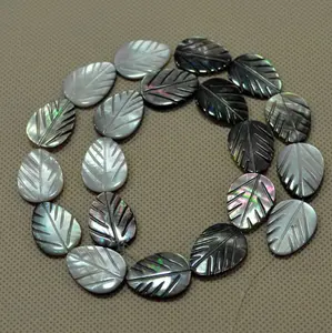 SP4051 Black Mother of Pearl Carved Leaf Beads MOP Shell Leaf Beads