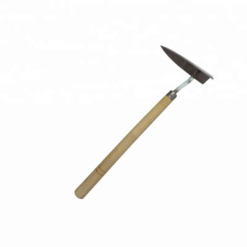 Portable Bending Triangle Pointed Hoe Wood Handle Garden Digging Tool 