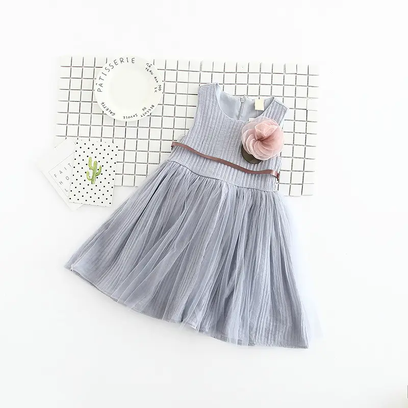 Hot Sale Frock Design Small Girls Gray Summer Dress Wholesale