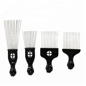 Sisir Afro populer sisir garpu rambut besi kepal hitam plastik sisir tusuk rambut pin besi tahan karat