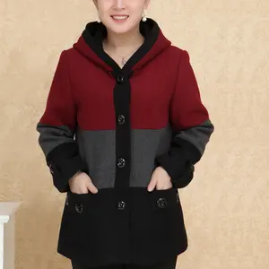 Chine fabrication vente hiver chaud casual femmes d'âge moyen manteau élégant grande taille épais lâche manteau en laine pour dames