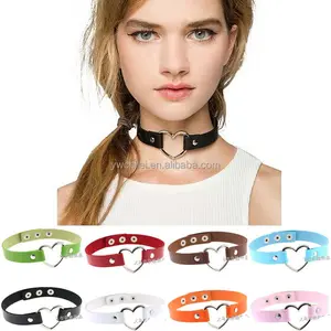 Punk <strong>Gothic</strong> Necklace Women Girl Faux Leather Heart Rivet Buckle Collar <strong>Choker</strong> - Product Image 1