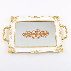 Stile nordico Cosmetico di Immagazzinaggio Vassoio D'oro Piatto di Frutta Vassoio Dell'esposizione Dei Monili Retro Incisione <span class=keywords><strong>Specchio</strong></span> - Product Image 1