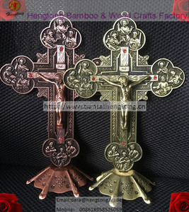 Batu Logam Gereja Ortodok Berlapis Tembaga Merah/Perunggu Antik Salib Yesus Kristus, Salib Berdiri, Dekorasi Gereja