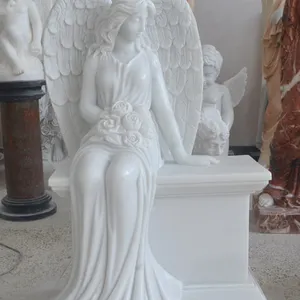 Monumento in marmo bianco scolpito statua del cimitero pietra tombale di angelo