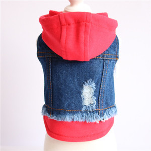 Roupas para cães de estimação, jaqueta <span class=keywords><strong>popular</strong></span> de design, roupas jeans para cães pequenos, primavera, outono e verão, com buracos quebrados