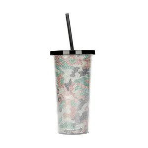 Entwerfen Sie Ihre eigenen modischen einzigartigen Sipper Wasser becher Camo Glitter benutzer definierte Kunststoff becher isoliert