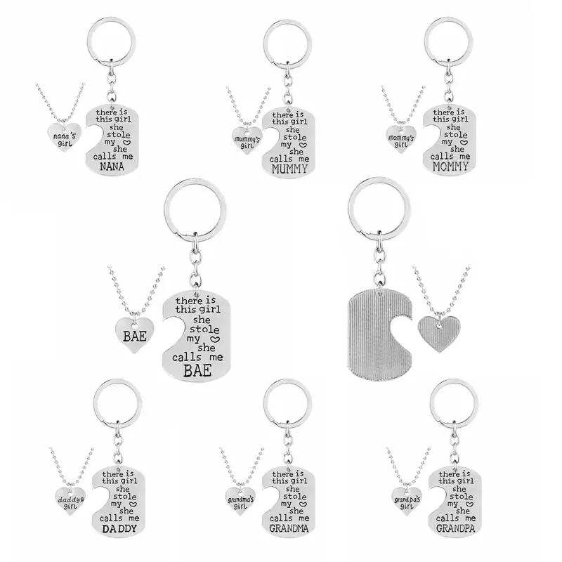 Papa/Mama/bae/nana/prandma/opa familie gift sieraden set verjaardag vaderdag moeder dag gift sleutelhanger ketting set