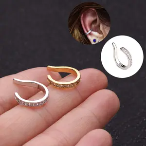 HENGSEN Pendiente de Oreja Tipo Cuff de Cartílago de Plata y Cobre Dorado con Circonita, Sin Perforación, Tipo Concha, Joyería Sin Perforación - Product Image 1