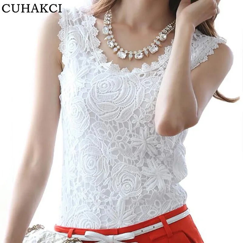 Women Solid Color Modal Cotton Elegant Tank Tops And Lace Floral Crochet Knitted Sleeveless Pullovers Vest