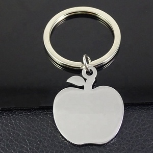 Obst Apfel Form Anhänger Schlüssel anhänger Schmuck Spiegel poliert benutzer definierte Nachricht <span class=keywords><strong>Logo</strong></span> graviert Edelstahl leer Apfel Schlüssel bund
