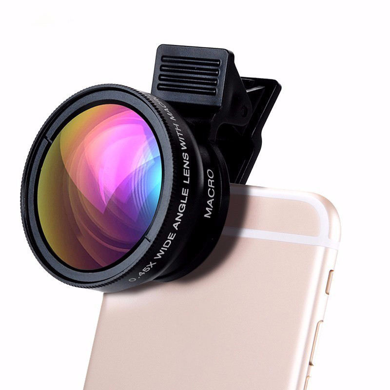 Behenda 2019 universal clip on cell phone camera lenses 0.45x super wide angle macro lens for iPhone & Android lens kit