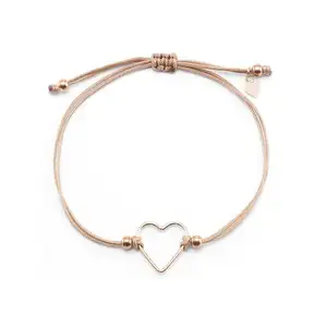 Jietao Stainless Steel Friendship Jewelry Custom Logo Circle Heart Charm Adjustable Rope String Bracelet For Women Teenagers