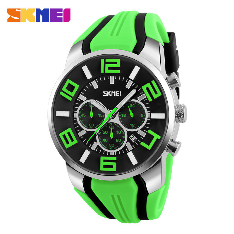 SKMEI 9128 Six Pin Men Quartz Analog Sport Watch Fashion Casual Stop Watch  Date Waterproof Men's Watches Relogio Masculino