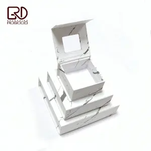 Custom stone paper wrapped cardboard white book style jewelry box with clear PVC window RGD-P1337