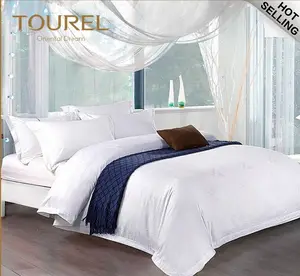 Yangzhou otel malzemeleri toptan otel koleksiyonu sac setleri/Dubai otel yatak seti nevresim/beyaz şerit otel yatak setleri